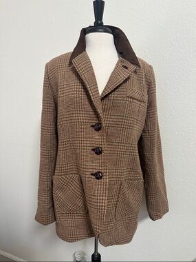 Soft Surroundings Brown Plaid Blazer with Dark Contrast Collar